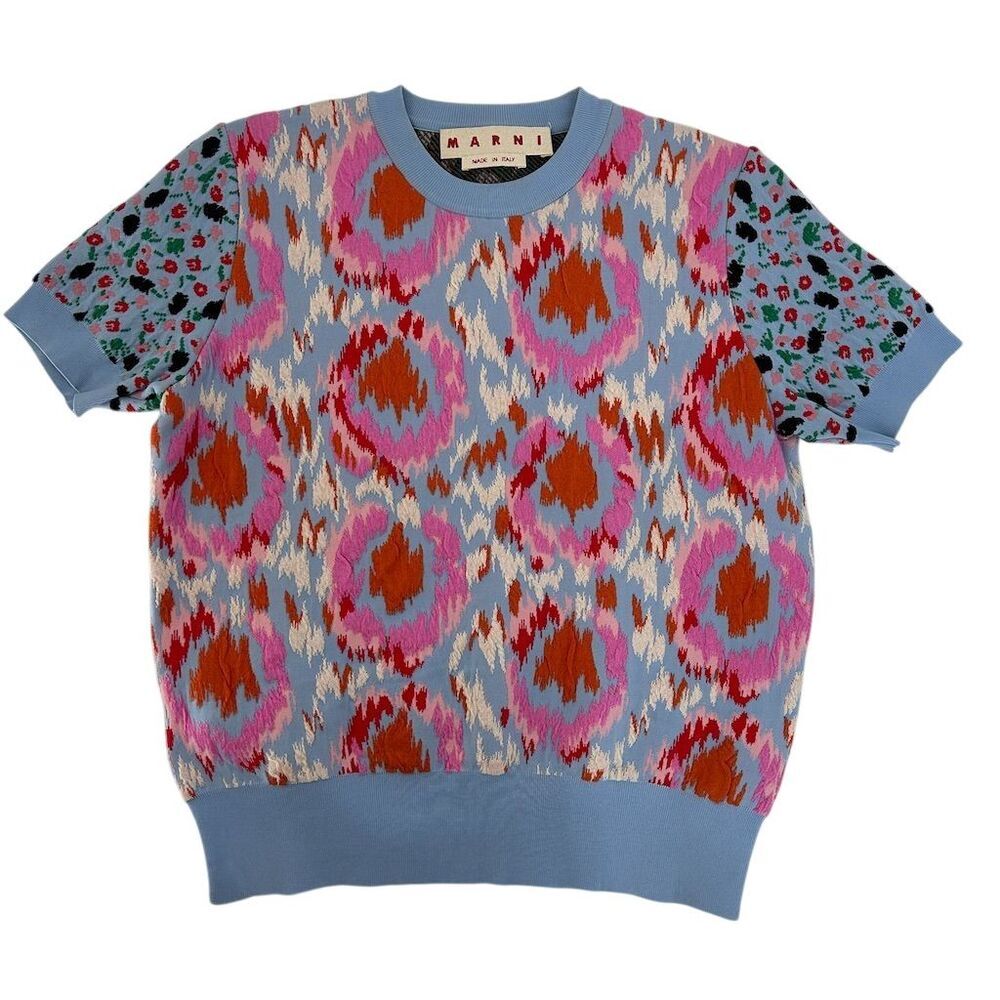 Marni jacquard knit top, Multicolor Geometric Knit Top Short Sleeve 44 / 8 / M - Picture 7 of 15
